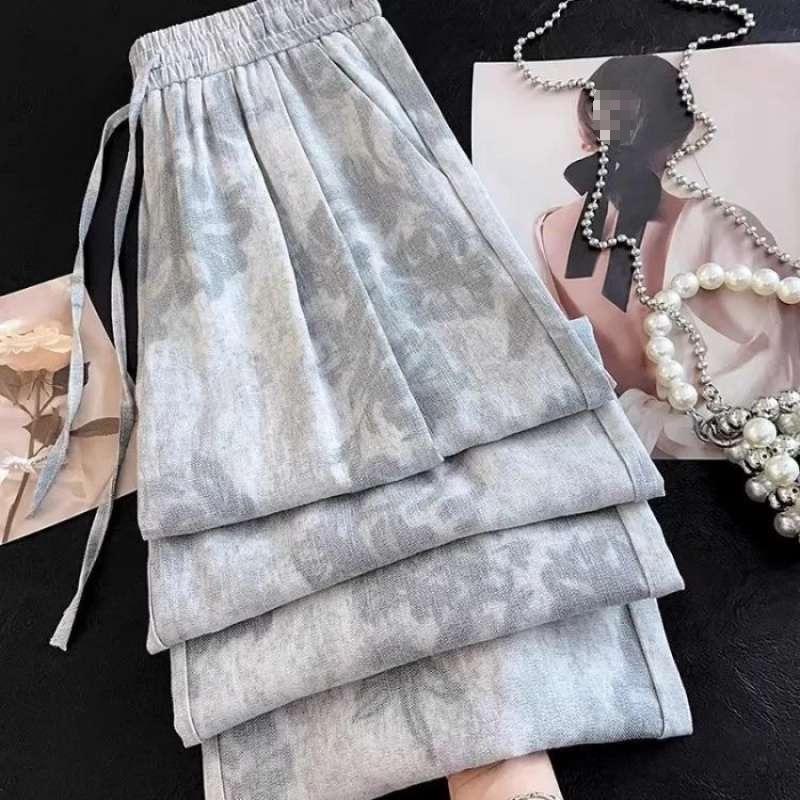 Women s Retro Print Wide-Leg High-Waisted Summer Pants - Yamamoto Lazy Style 2XL