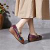 Johnature Vintage Flower Colour Wedges Sandals Genuine Leather Handmade Ethnic Style Comfortable Women Shoes