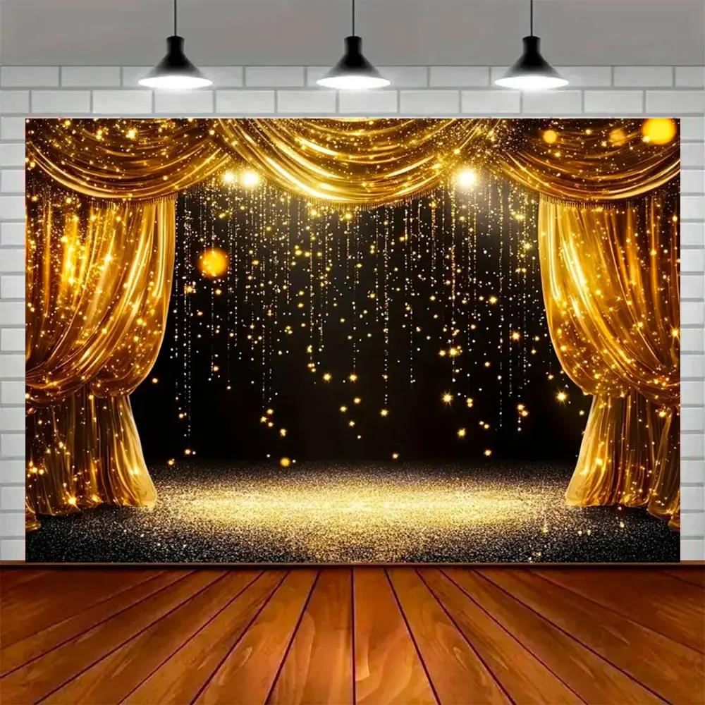 Party Ball Background Golden Glittering Stage Horseracing Sparkling Star Photography Children Birthday Background Decoration