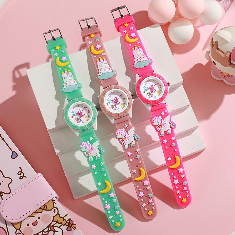 Girls' Cartoon Silicone Strap Quartz Watch - Casual & Stylish