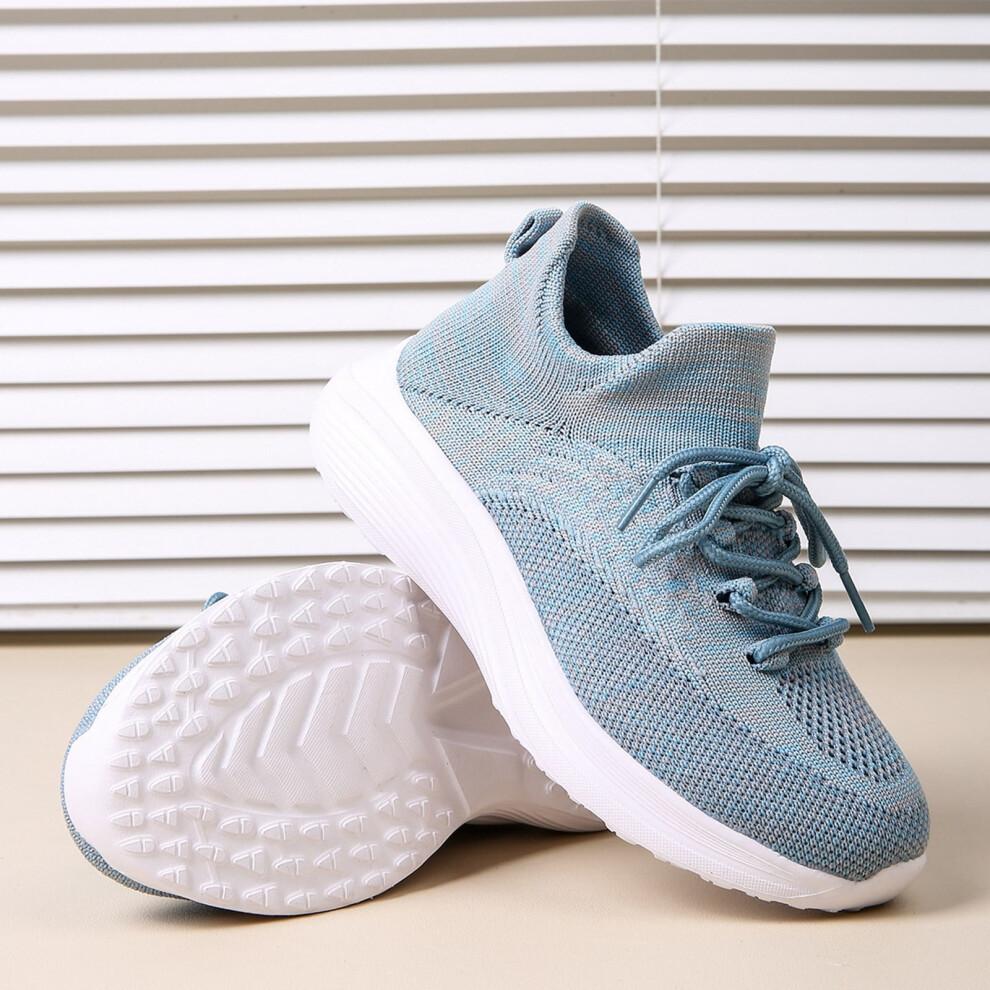 Toddler Girl/Boy High Top Stretch Sneakers, Breathable Knit, Soft Sole, Light Blue, 6.5–7 Years
