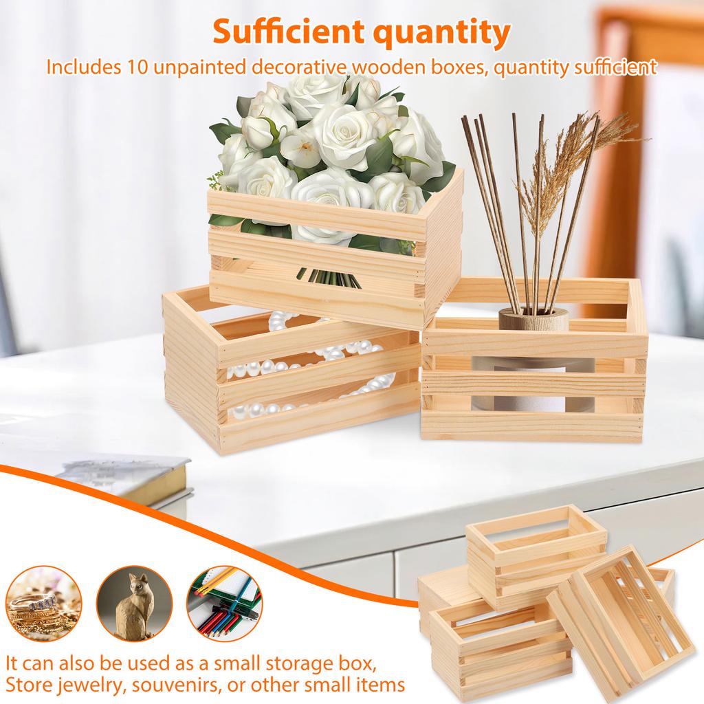 10Pcs Wooden Crates Nesting Decor Wood Box Farmhouse Storage Basket Container for Display and Organization Home Centerpieces
