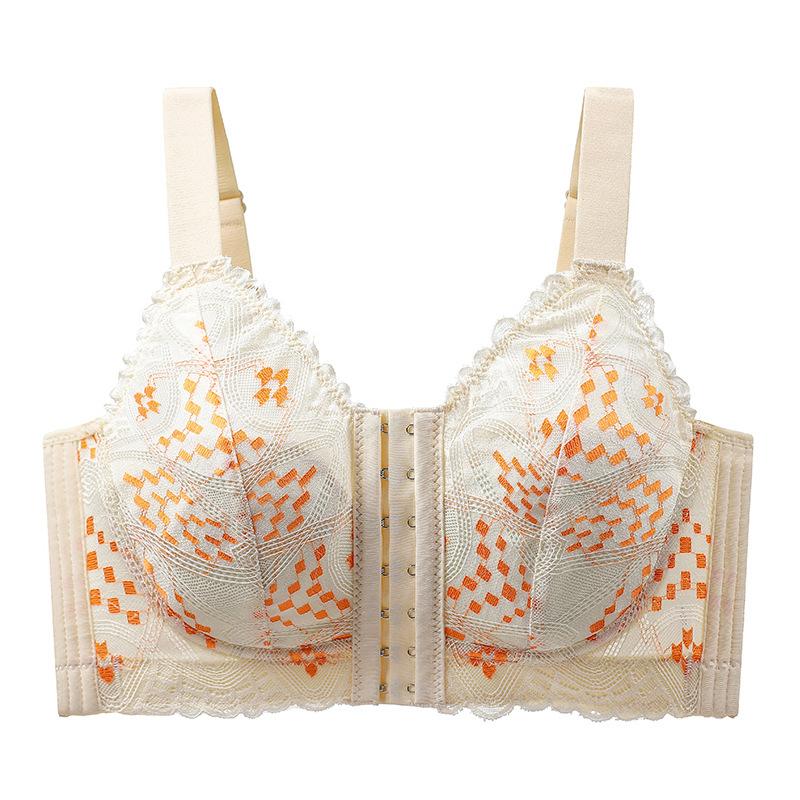 Breathable large size lace underwear women's no steel rim gathering tube top adjustment type breast collection anti-sagging sexy bra