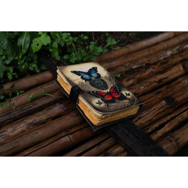 leather journal Butterfly Leather Writing Notebook Sketchbook blank spell book poetry Notepad book Traveling book for Men women Gift