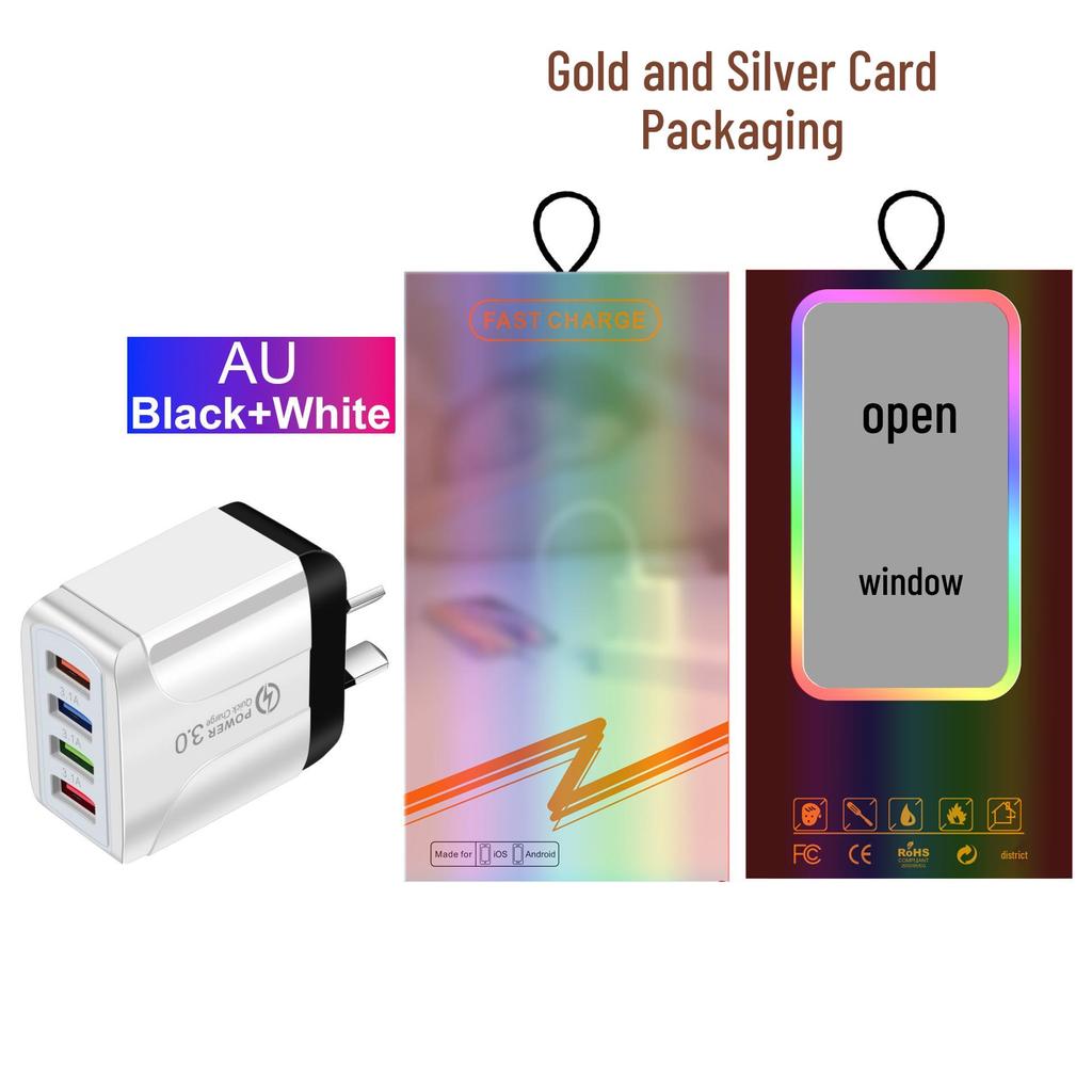Vibrant 4-Port USB Travel Charger, 5V/2.4A Fast Charging with EU, UK, AU Plugs