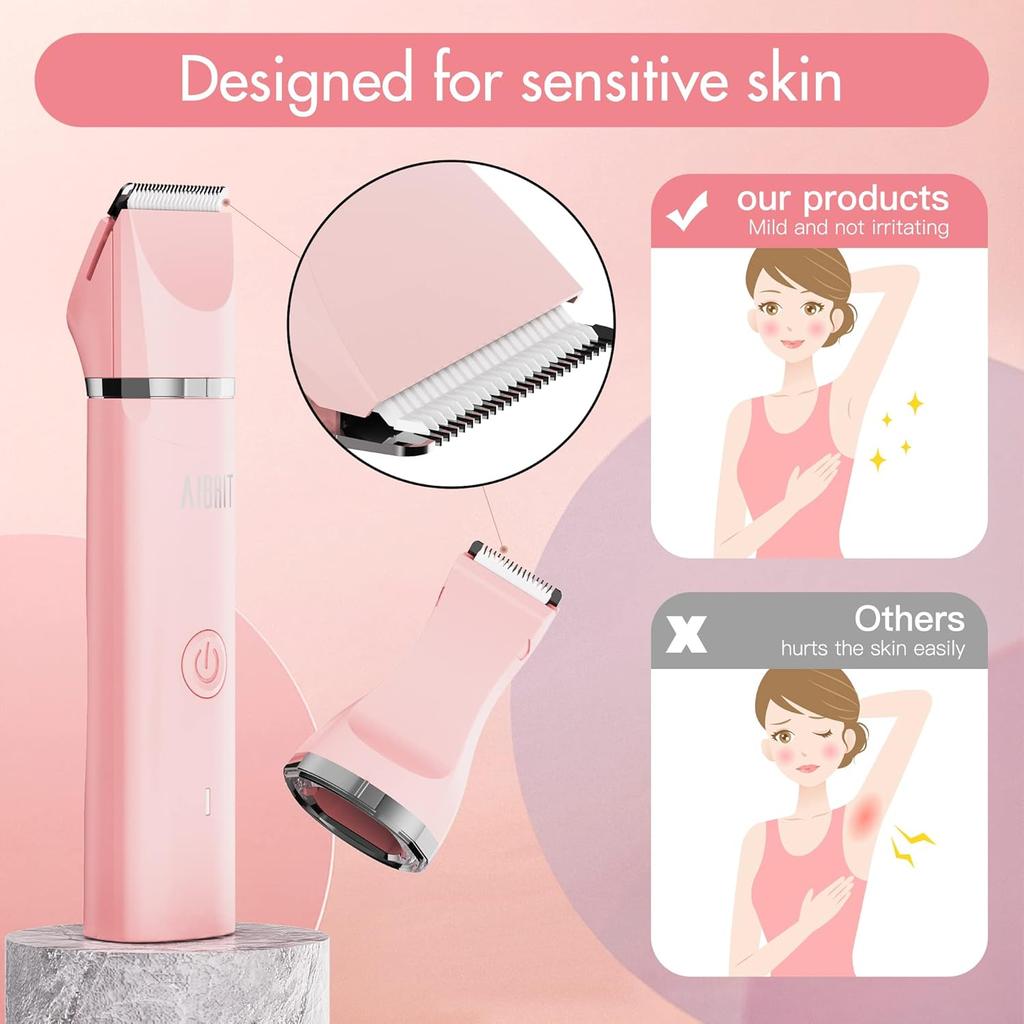 Electric Bikini Trimmer for Women - 2 in 1 Electric Lady Pubic Hair Groomer Painless Hair Removal Razor Body Shaver, Portable Ladies Shaver with 2