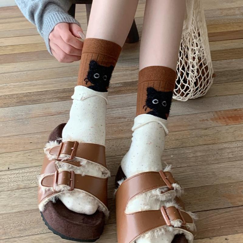 1-3pairs Cartoon Cat Socks Women s Trendy Two Wear Sock 2025 New Winter Cute Cartoon Cat Plush Sock Stacked Socks