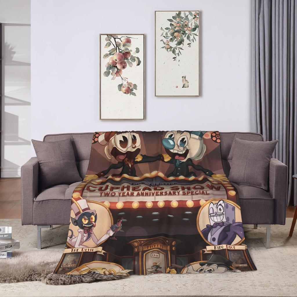 Cupheads & Mugmans Blankets Quality Super Soft Cartoon Throw Blanket Winter Girls Boys Living Room Print Bedspread