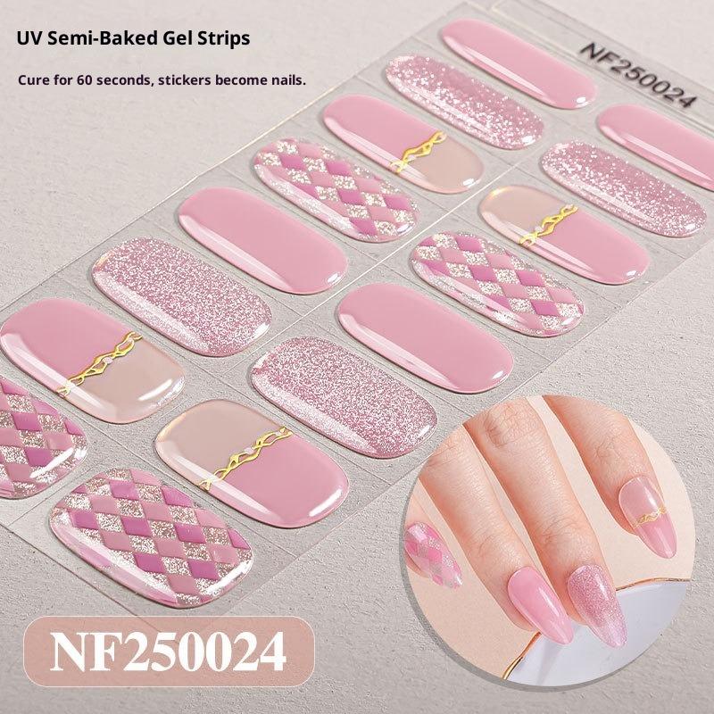 Flashing Light Bulbs, Spotlight Cat-eye Gel Nail Stickers, Butterfly Checkered Pattern, Semi-cured UV Nail Stickers