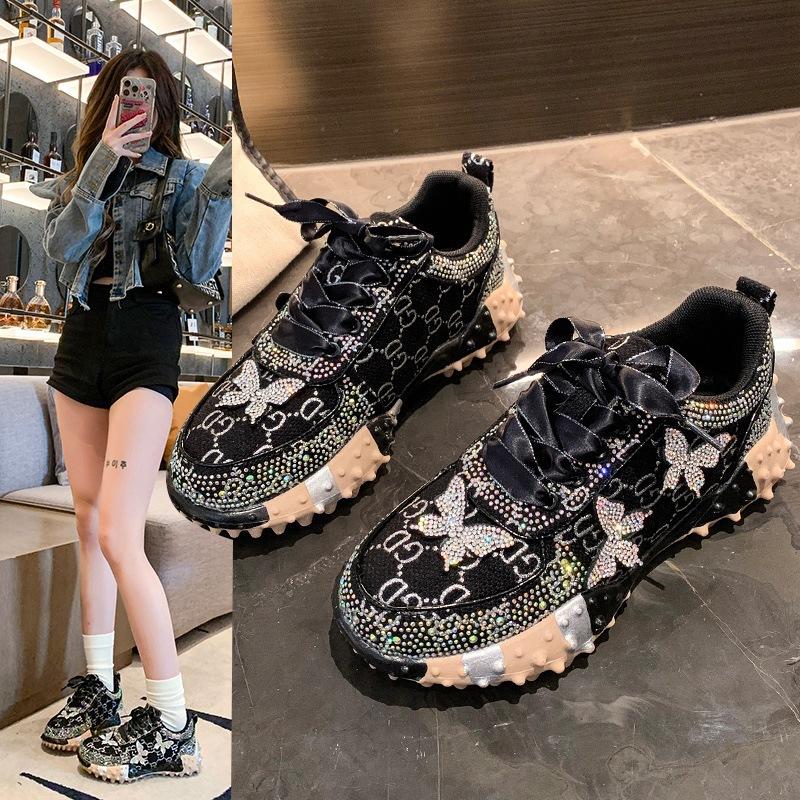 Dad Shoes Europäische Schuhe Neue Sommer Atmungsaktive Einzelne Schuhe Plateau Lässige Sportschuhe Strass Netzschuhe