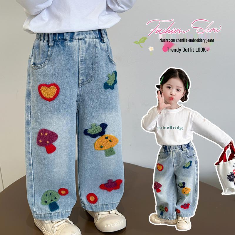 Fashionable Girls' Loose-Fit Wide-Leg Jeans - Spring & Autumn 2025 Collection