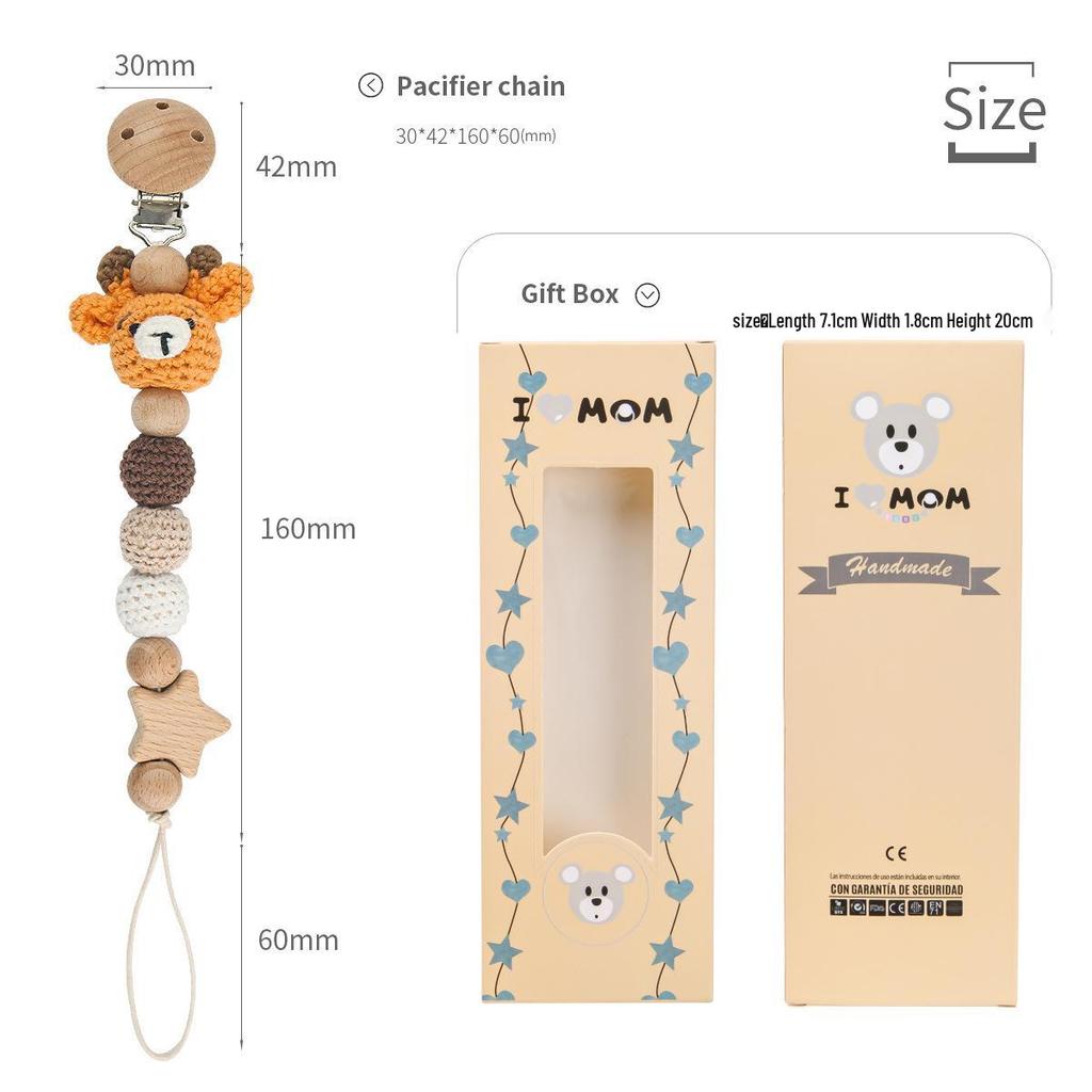 Crochet Baby Pacifier Chain with Cartoon Animal Teether - Anti-drop Design