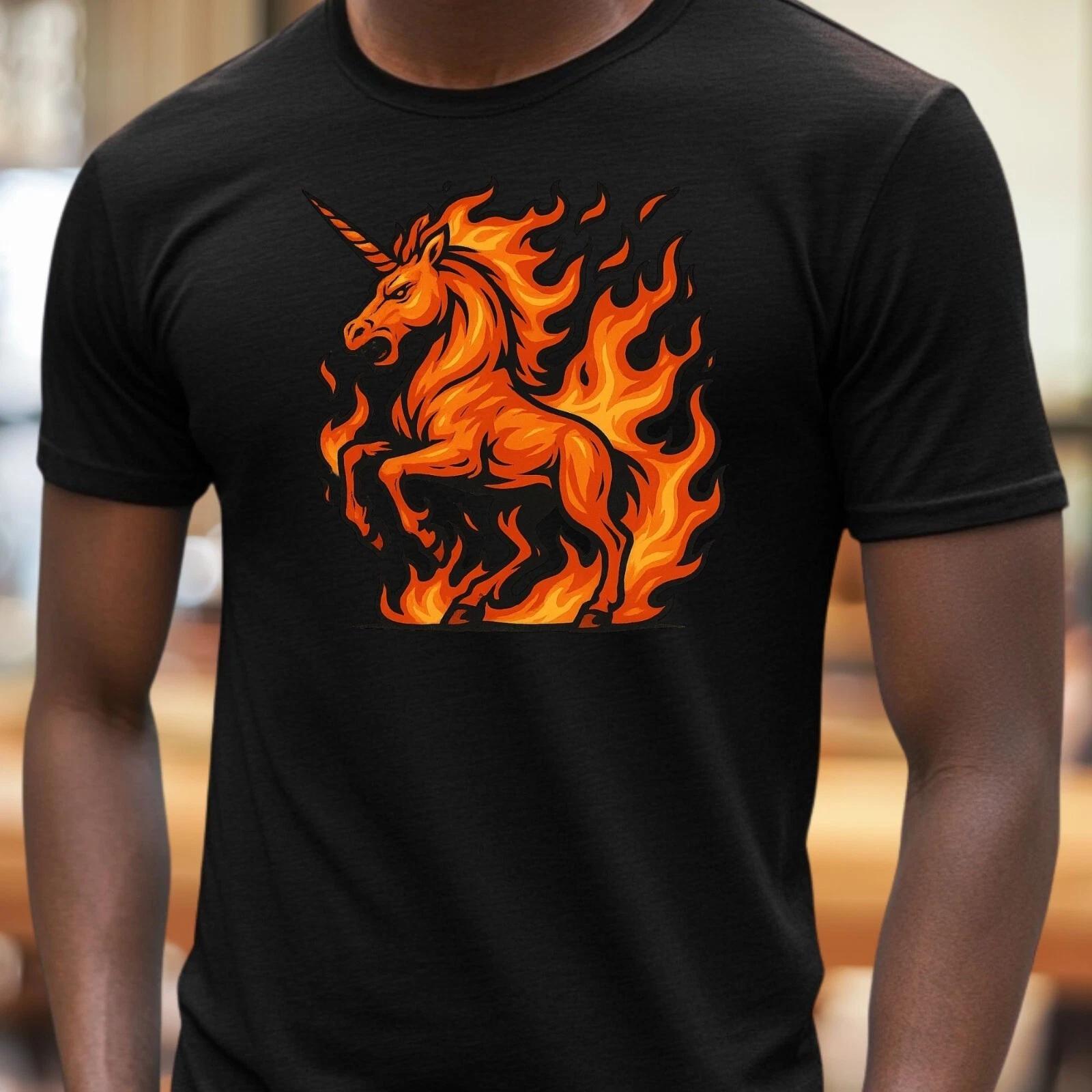 T-Shirt Herren Flammendes Einhorn Motiv Baumwolle Größe S bis 5XL XXL