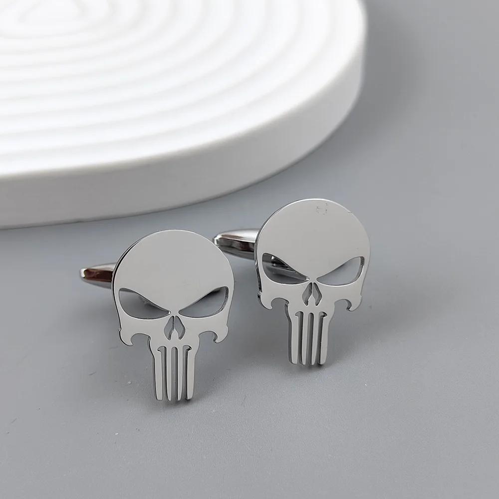 

Stainless Steel Skull Man cufflinks Vintage Personalized Design Jewelry Skeleton Cuff Links Party Shirt sleeve Buttons серебряный