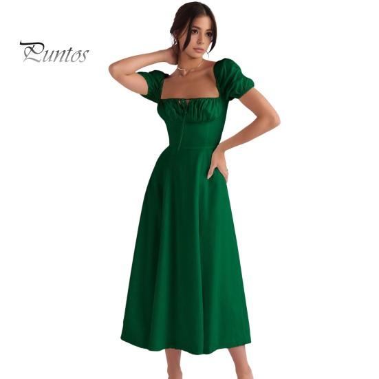 

Женское платье с квадратным вырезом, многоуровневыми оборками, короткими рукавами, однотонное, плотное, с высокой талией, трапециевидной формы, плиссированное, на шнуровке, облегающее, женское платье-миди без спинки S зелёный