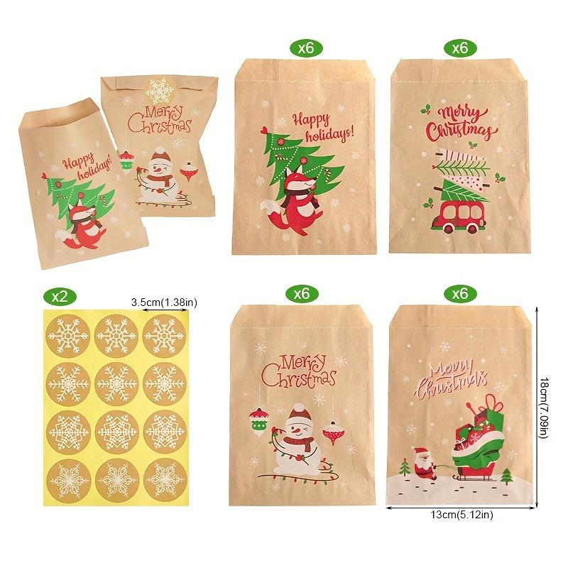 

high quality24pcs Retro Christmas Kraft Paper Bags with Stickers Santa Claus Snowman Fox Xmas Party Favor Bag Gift Pouch Holiday Present Wrapping 24Sets Pattern B