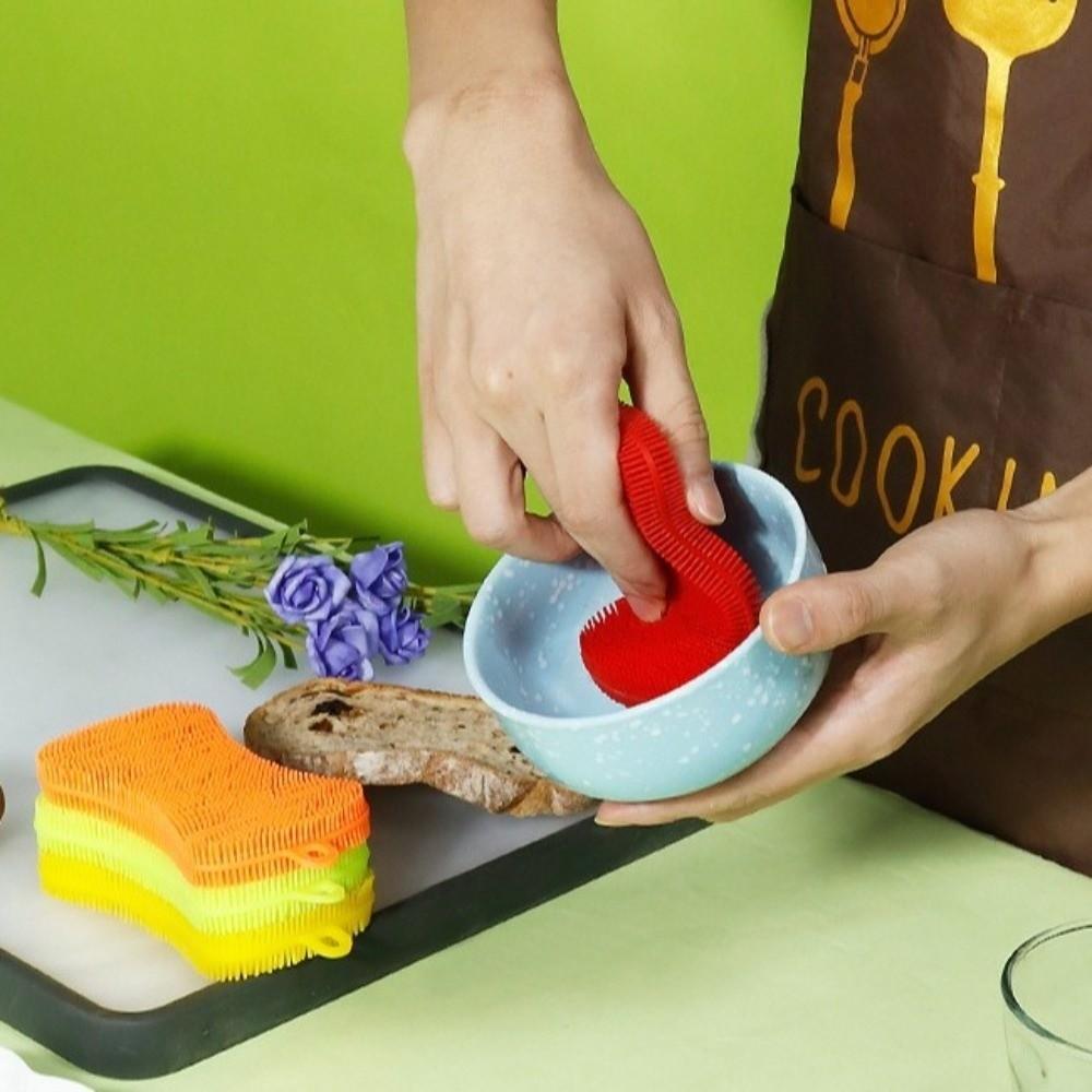 3pcs/set Double Sided Silicone Cleaning Brush Reusable Silicone Scouring Pad  Kitchen