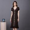 Summer Vintage Single Breasted Sheath Knitted Midi Dresses Office Women 2026 New O-neck Sheath A-line Wrap Dresses Female