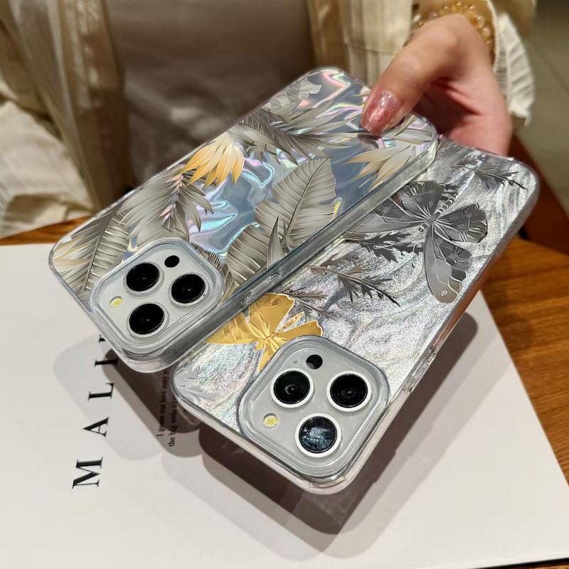 Šedý Vzor Motýlů Pouzdro na Telefon Pro iPhone 17 Air 16e 16 15 14 Pro Max 13 17 Pro Max Nárazuvzdorný TPU Hybridní Tvrdý PC Kryt na Telefon