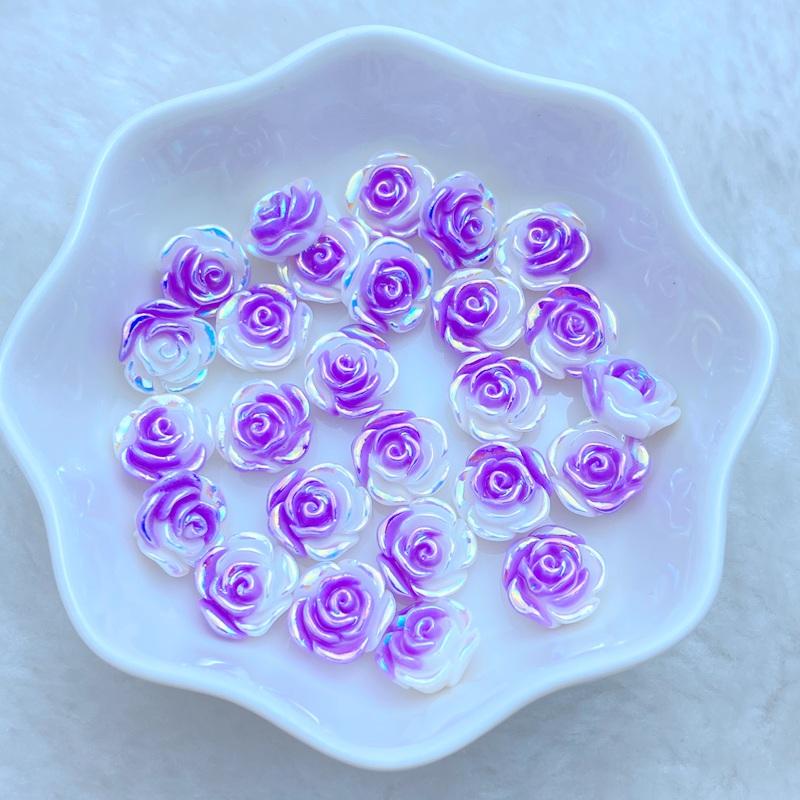 50Pcs New Cute Resin 10mm Mini Colorful Roses Flower Series Flat Back Manicure Parts Embellishments For Hair Bows Accessories