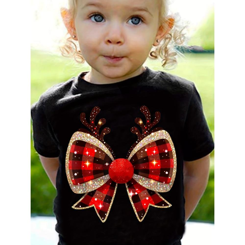 Kids Clothes Cute Animals Printing Christmas T-Shirt Festive Short Sleeve Boys Girls Clothes  Christmas Gift Child Top Tee