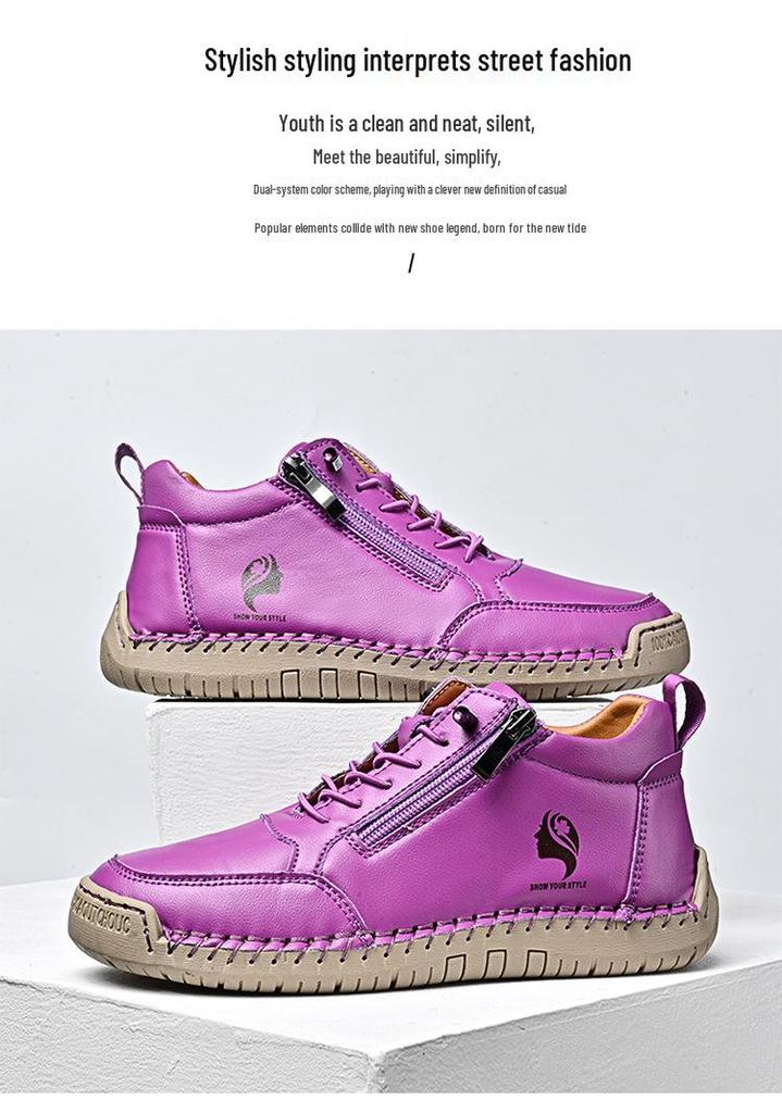 Women's 2025 Spring/Autumn High-Top Leather Martin Boots – Soft Sole, Trendy Casual Design for Couples