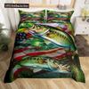Pike Fish Bedding Striped Bass Big Pattern Hunting And Fishing Themed Duvet Cover For Kids Boys BedRoom Decorations For Teens