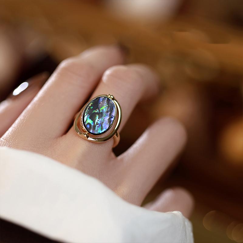 French Colored Shell Double-sided Flip Opening Adjustable Gold Rings Trendy Jewelry For Women's Fashion Finger Accessories