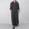 Camicie lunghe da uomo in lino e cotone con scollo a V, maniche lunghe, camicie casual, vestibilità ampia