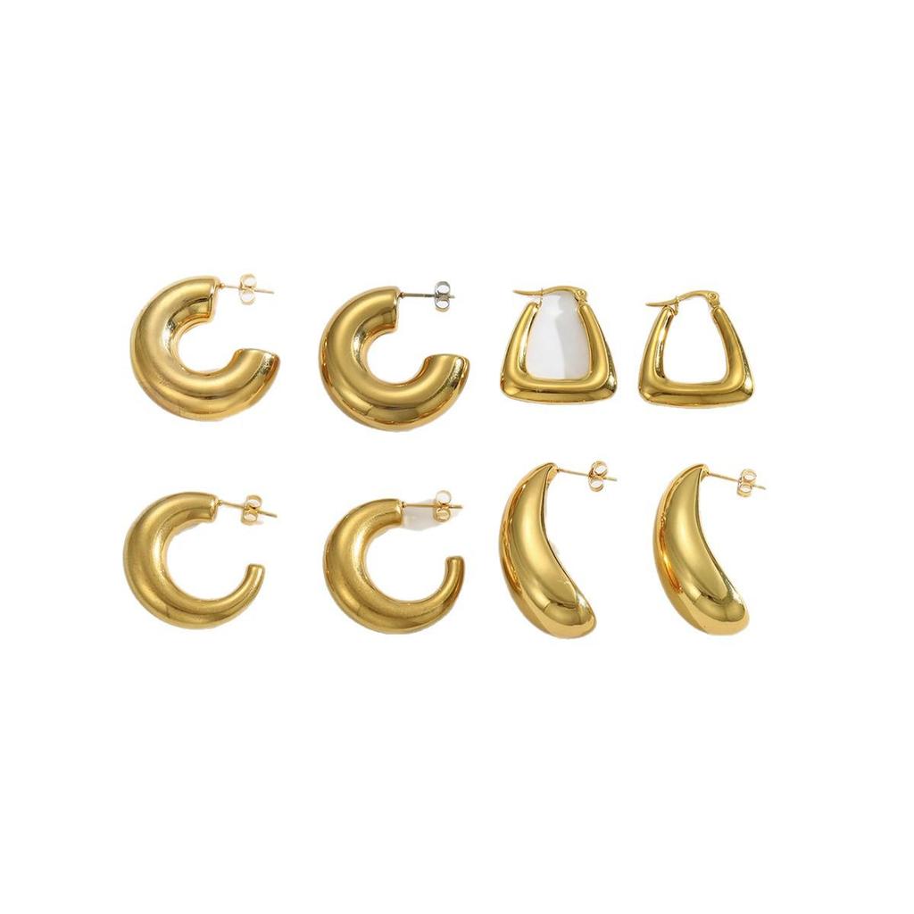 Minimalist C-Shaped Gold Stainless Steel Hollow Earrings - High-End, Versatile, Stylish Ear Studs.