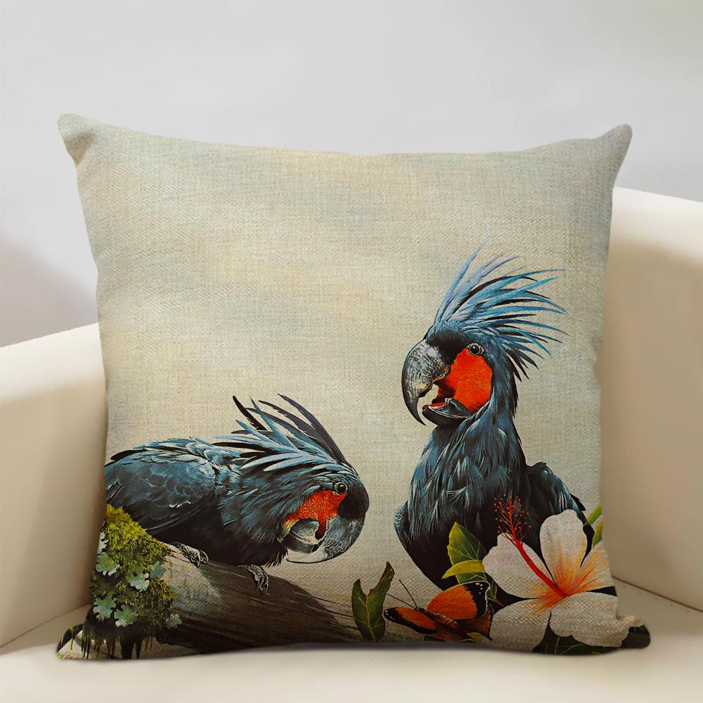 Bird Parrot Sofa Cushion Cover Bedroom Living Room Hotel Cafe Decoration Pillow Case 45x45cm Linen Pillowcase Chair Cushions
