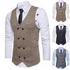 Vintage Men Sleeveless Double-breast Herringbone Twill Waistcoat Business Vest