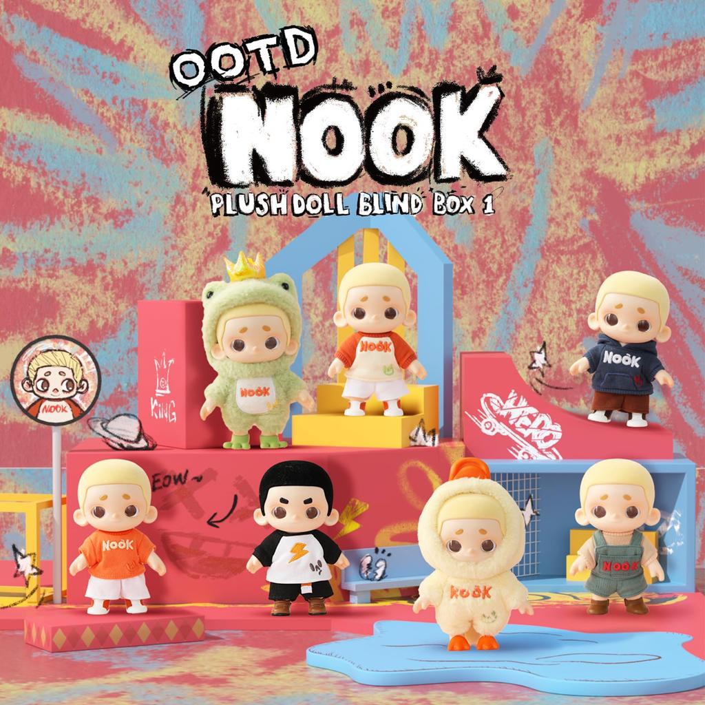 52TOYS BLINDBOX NOOK Plush Blind Box First Edition "OOTD" (Outfit of the Day) Vinyl Face Plush Toy with Interchangeable Dress-Up, Fluffy, Painted,