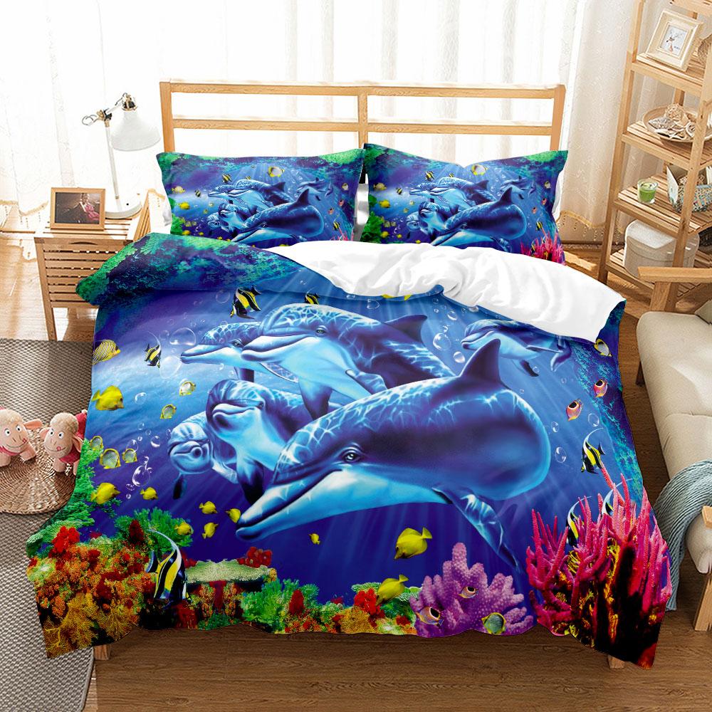 

3D Ocean Bedding Set King Queen Double Full Twin Single Size Soft Comfortable Bed Linen Set for Home Decor EU single(135x200cm)