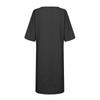 Women's Casual Color Mid-sleeve V-neck Pocket Cotton And Linen Dress