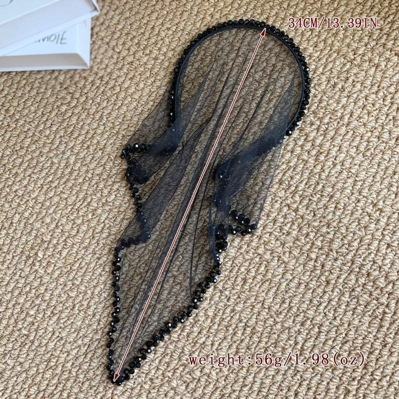 Black Crystal Mesh Headband With Triangle Veil Gothic Hair Accessory Halloween Costume Party