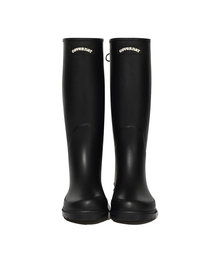 Covernat Woman Clover Heart Bag Lace-Up Rain Boots Long Black