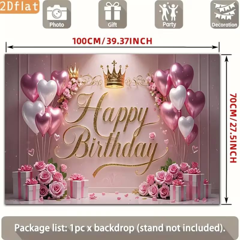 2D Luxury Pink Gold Happy Birthday Backdrop for Princess Themed Party
