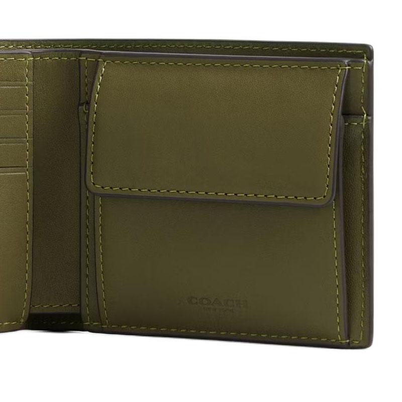 Coach 10 Brand Logo Classic Cowhide Wallet Men's Green Green