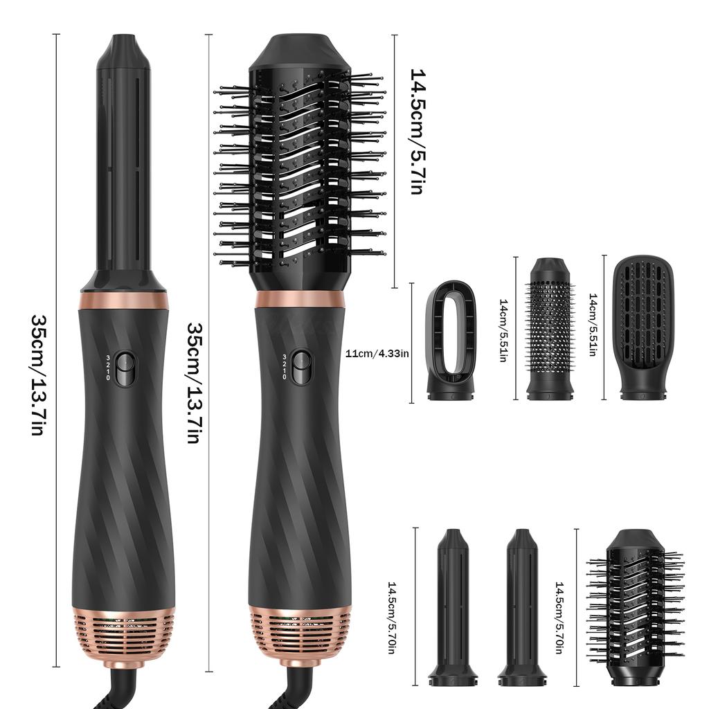 6-in-1 Hair Styler 1000W Fast Drying Motor Auto-Wrap Curling Iron Hot Air Brush Straightening Tools