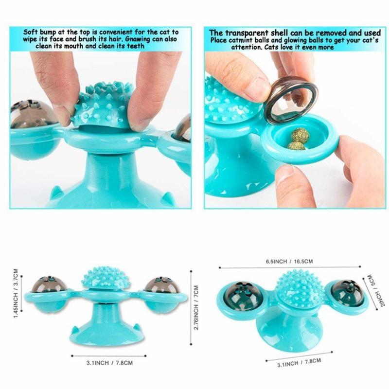 Cat Windmill Toy Funny Massage Rotatable Cat Toys with Catnip LED Ball Teeth Cleaning Pet Products