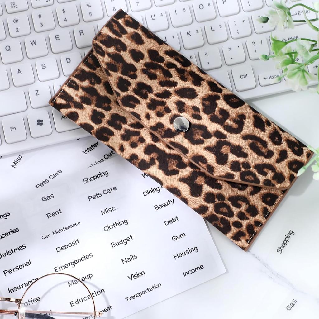 Frienda 1 Cash Envelope Wallet PU Leather Reble Budget Envelope 8 Cash Dividers 2 Sheets Category Sticker Labels for Wallets Bill Planner(Black