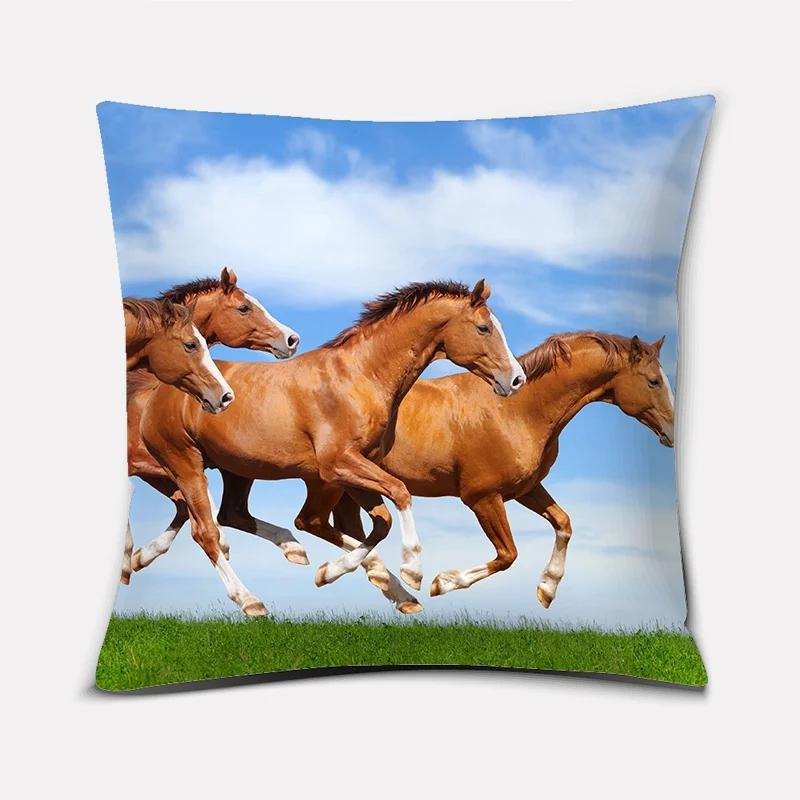 Fashion Classic Square Pillow Case, Galloping Horse, Magnificent Pattern. Living Room Sofa Cushion Cover, Pillow Cover