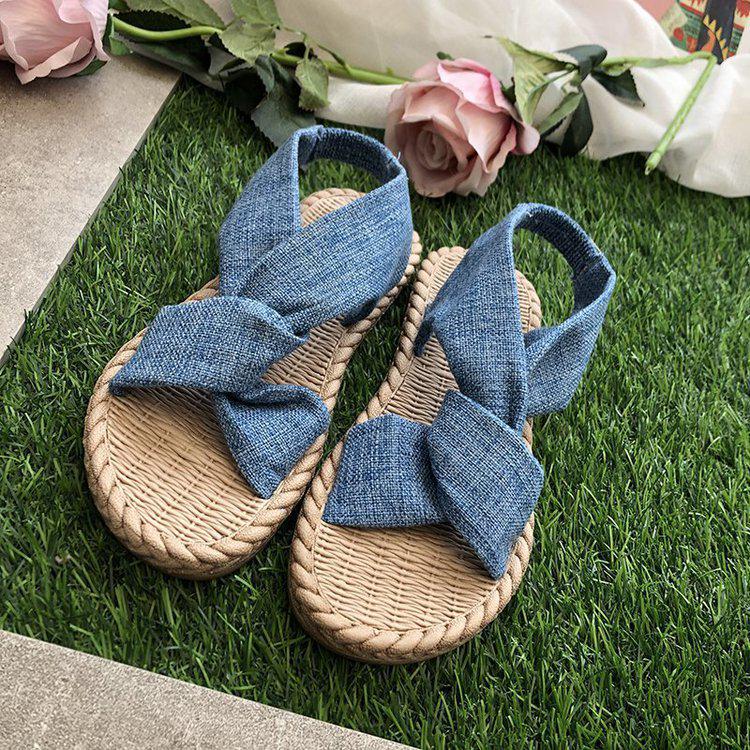 Women's Summer Roman Sandals - Woven Straw Linen with Elastic Band