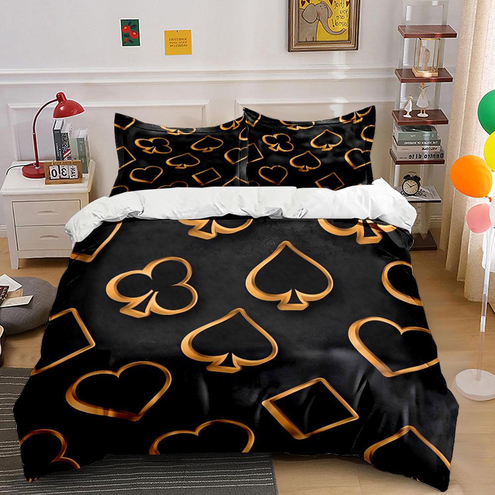 Goldenes Poker-Symbol Dekoratives Set Weiche Bequeme Bettbezug Bettwäsche-Set Enthalten 1*Bettbezug & 2*Kissenbezüge, Geschenk