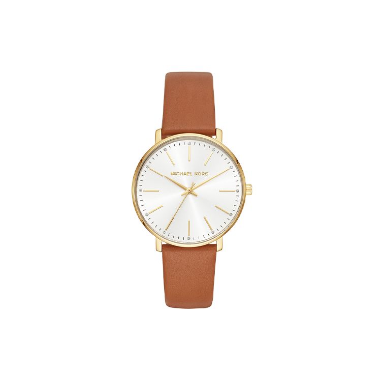 

Michael Kors Quartz Watch Leather Strap 38Mm White Dial 50M Water Resistant Fashion Style Women watches MK2740 Brown