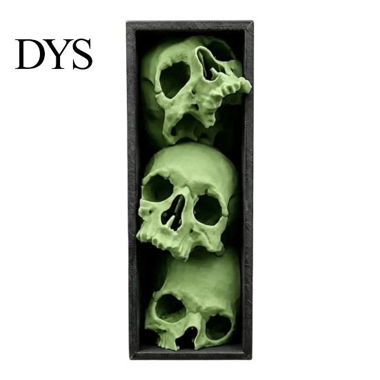 Horror Theme Decor Skulls Book Nook, Gothic Skull Bookshelf Insert, 3 Tier Stacked Sculpture Mysterious Library with Black Frame, Academia Spooky for