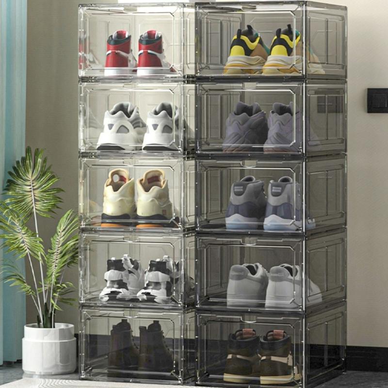 Portable Shoe Storage Containers Practical Clear Shoe Storage Boxes Stackable Design Case for Entryway or Closet