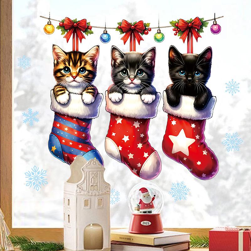Christmas Glass Window Decoration Stickers Static Stickers Cute Animal Socks Snowflakes Festive Atmosphere Decals