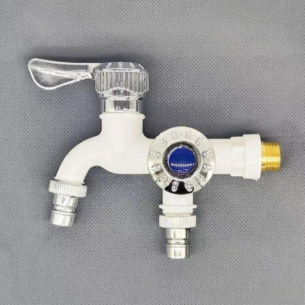 Dual-Head Wall-Mounted Plastic Faucet: Two-Output for Washing Machine.